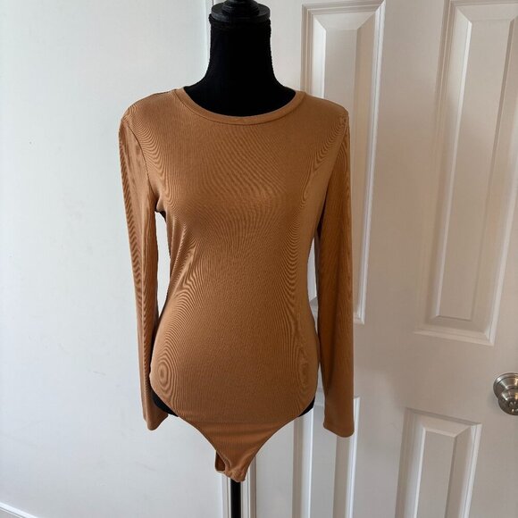 Elodie Ribbed Long Sleeve Bodysuit in Light Brown - Size XL - Picture 1 of 7